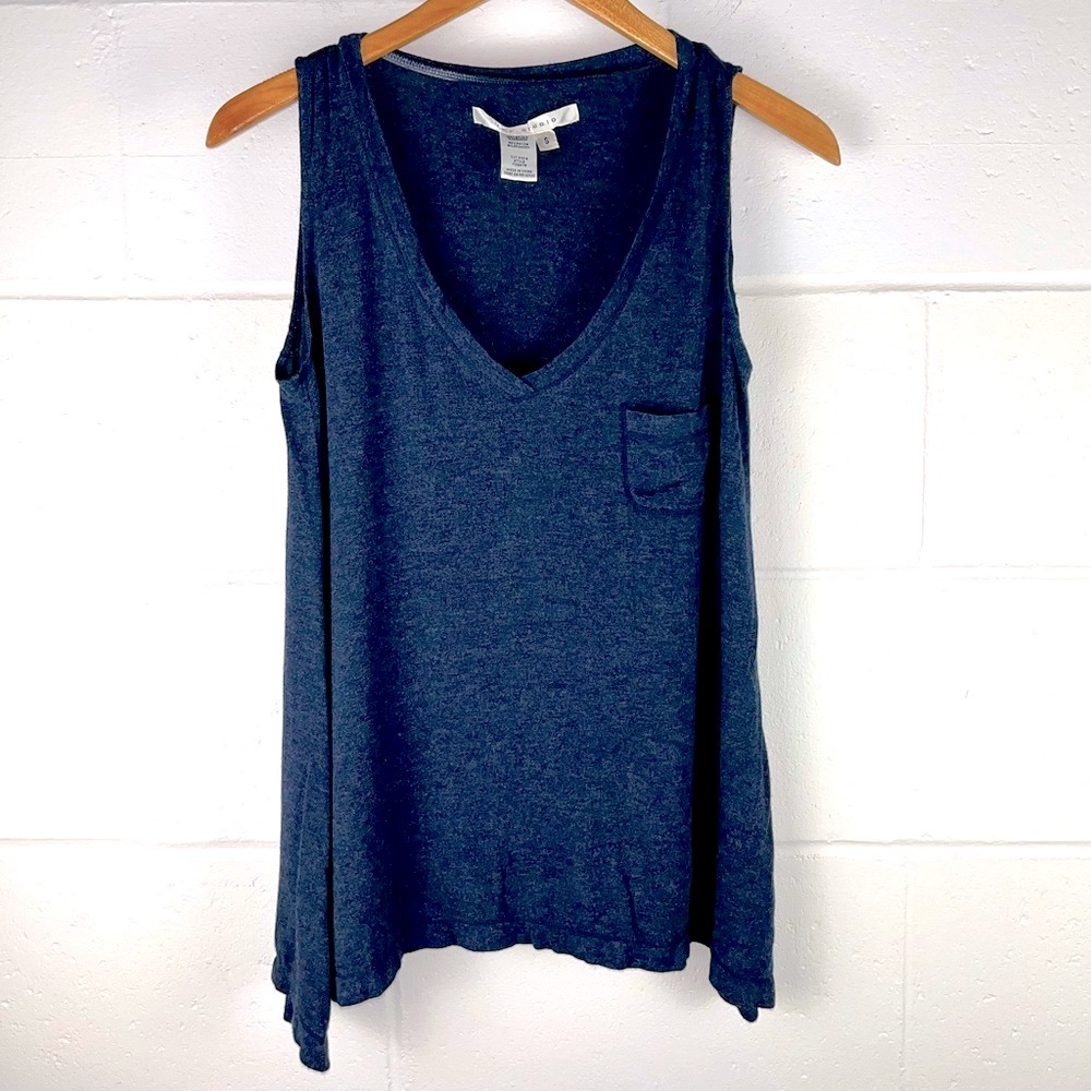 Max Studio Loose Fit V Neck Tank Top Small Navy Blue - Picture 7 of 7